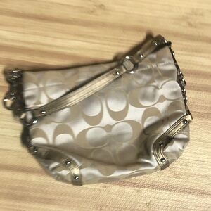 Coach Satin Signature Hobo Carly Bag in Khaki and Gold